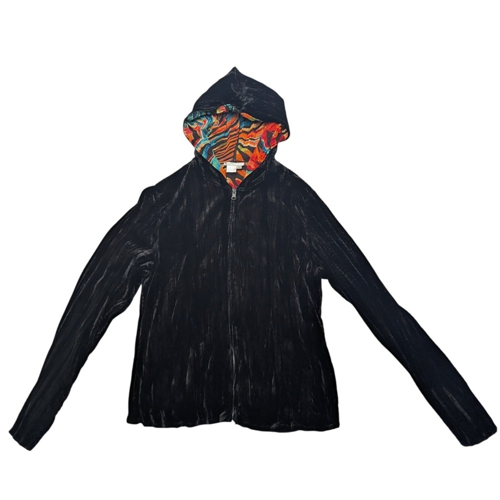 Alberto Makali Zip Hoodie Womens XL Black Crushed Velvet Abstract Hood Lining